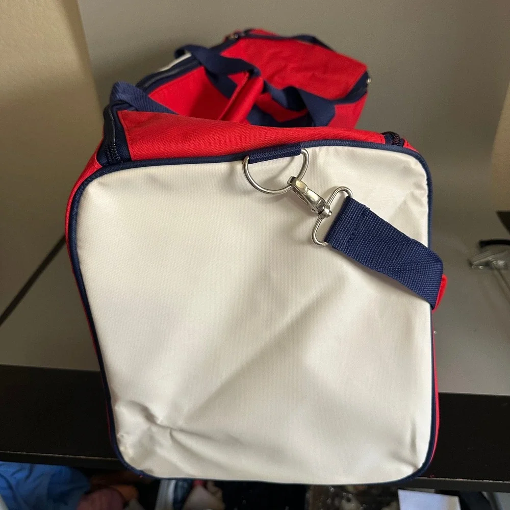 Lacoste L!VE Parfums Red White Blue Duffel Bag Travel Gym Weekender Strap